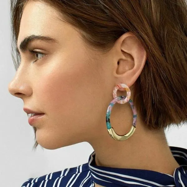 Geometric Double Circle Multi-Color Acetate Earrings