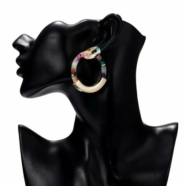 Geometric Double Circle Multi-Color Acetate Earrings
