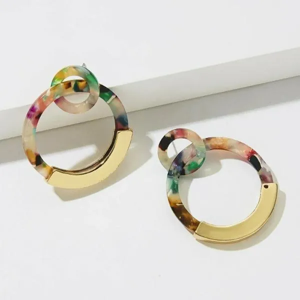 Geometric Double Circle Multi-Color Acetate Earrings