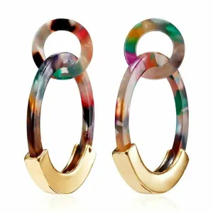 Geometric Double Circle Multi-Color Acetate Earrings