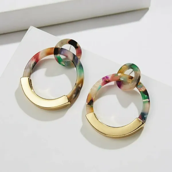 Geometric Double Circle Multi-Color Acetate Earrings