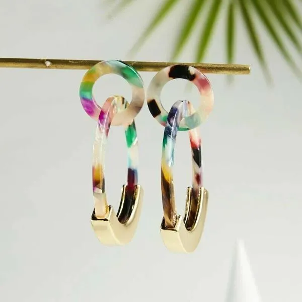Geometric Double Circle Multi-Color Acetate Earrings