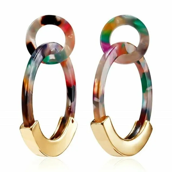 Geometric Double Circle Multi-Color Acetate Earrings