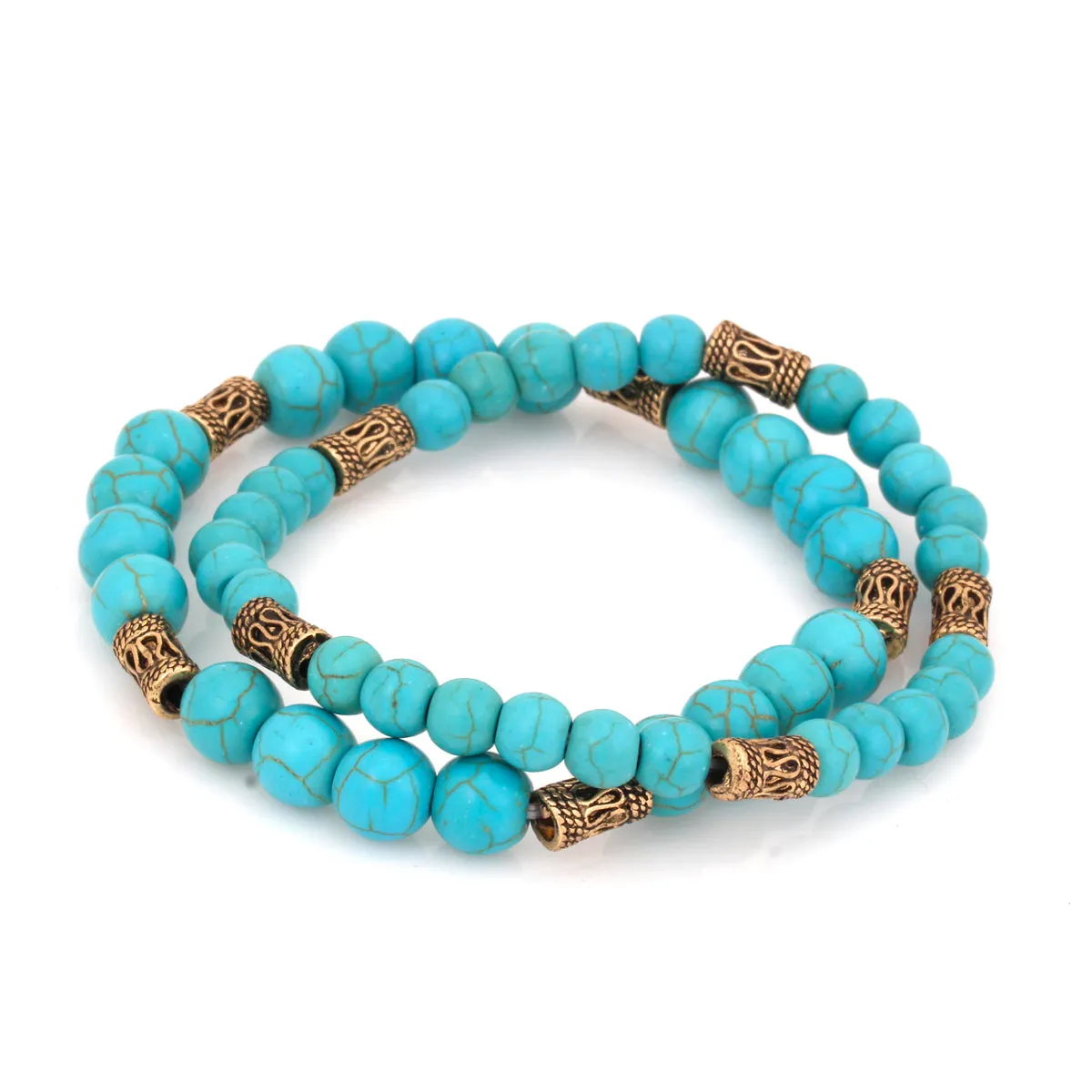 GOLD AND TURQUOISE BEADS STRETCH BRACELET #HNB89196-1GDOX (RA1/JH4)