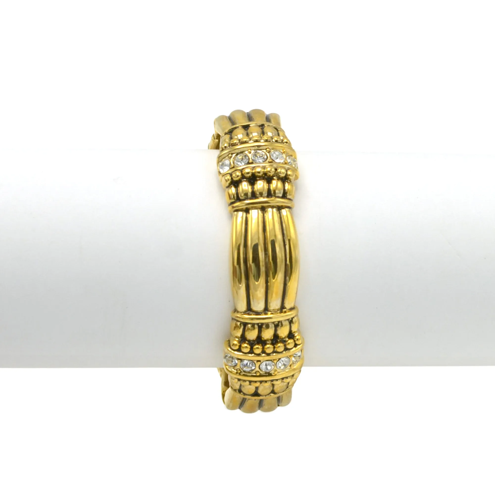 GOLD  PALTED METAL AND WHITE RHINESTONES CRYSTAL HINGED BRACELET #FW-B9029G
