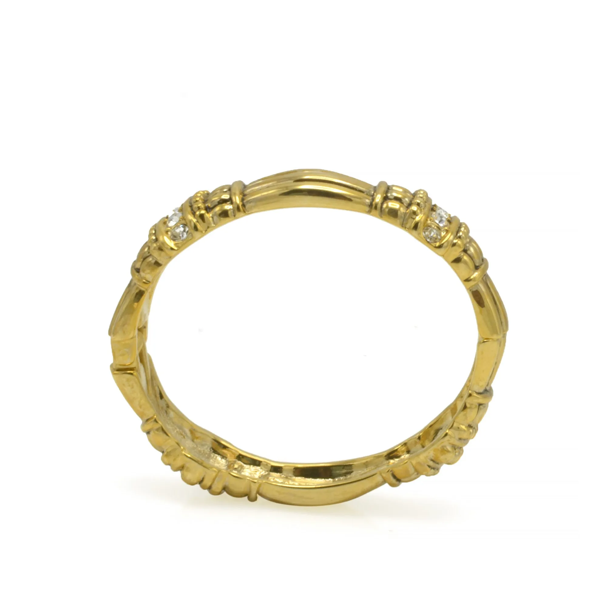 GOLD  PALTED METAL AND WHITE RHINESTONES CRYSTAL HINGED BRACELET #FW-B9029G