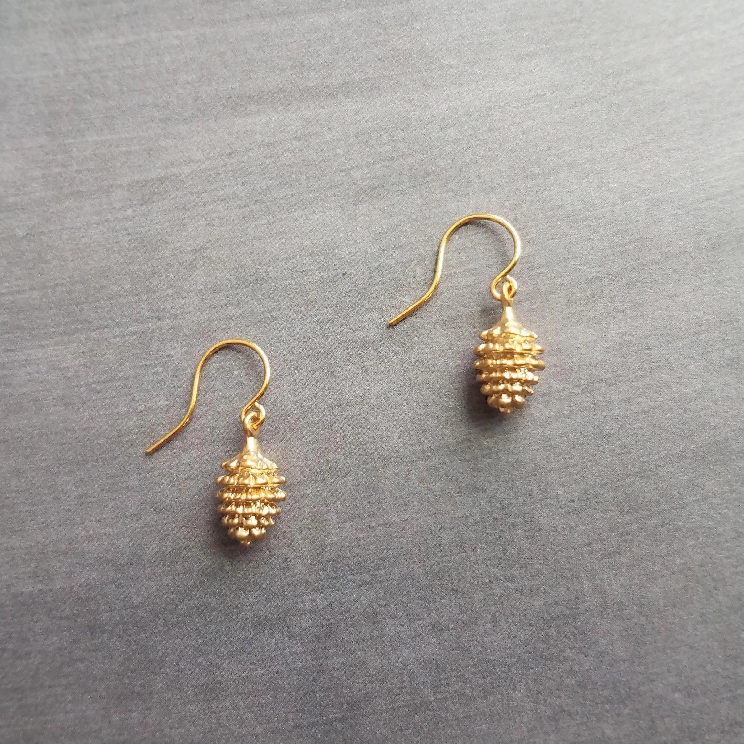Gold Pine Cone Earrings, small pinecone earring, little pine cone, fall earring, autumn earring, matte gold harvest earring, nature earring