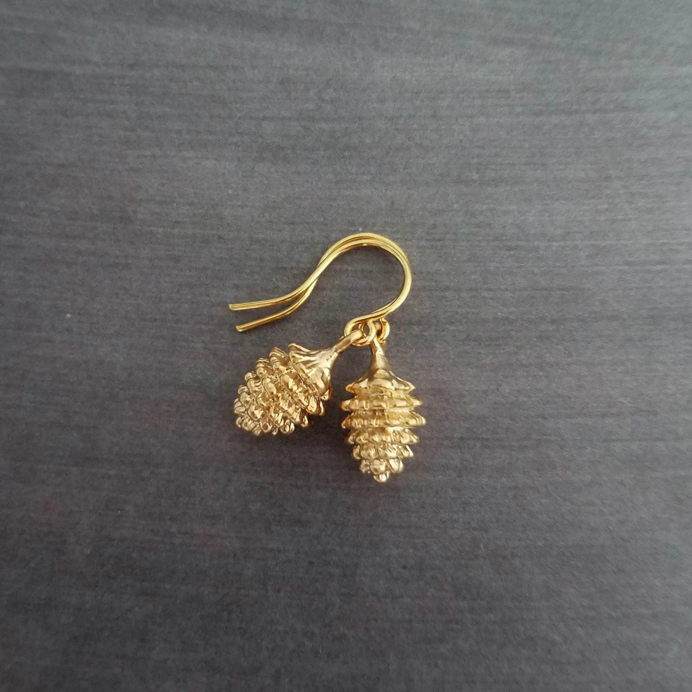 Gold Pine Cone Earrings, small pinecone earring, little pine cone, fall earring, autumn earring, matte gold harvest earring, nature earring