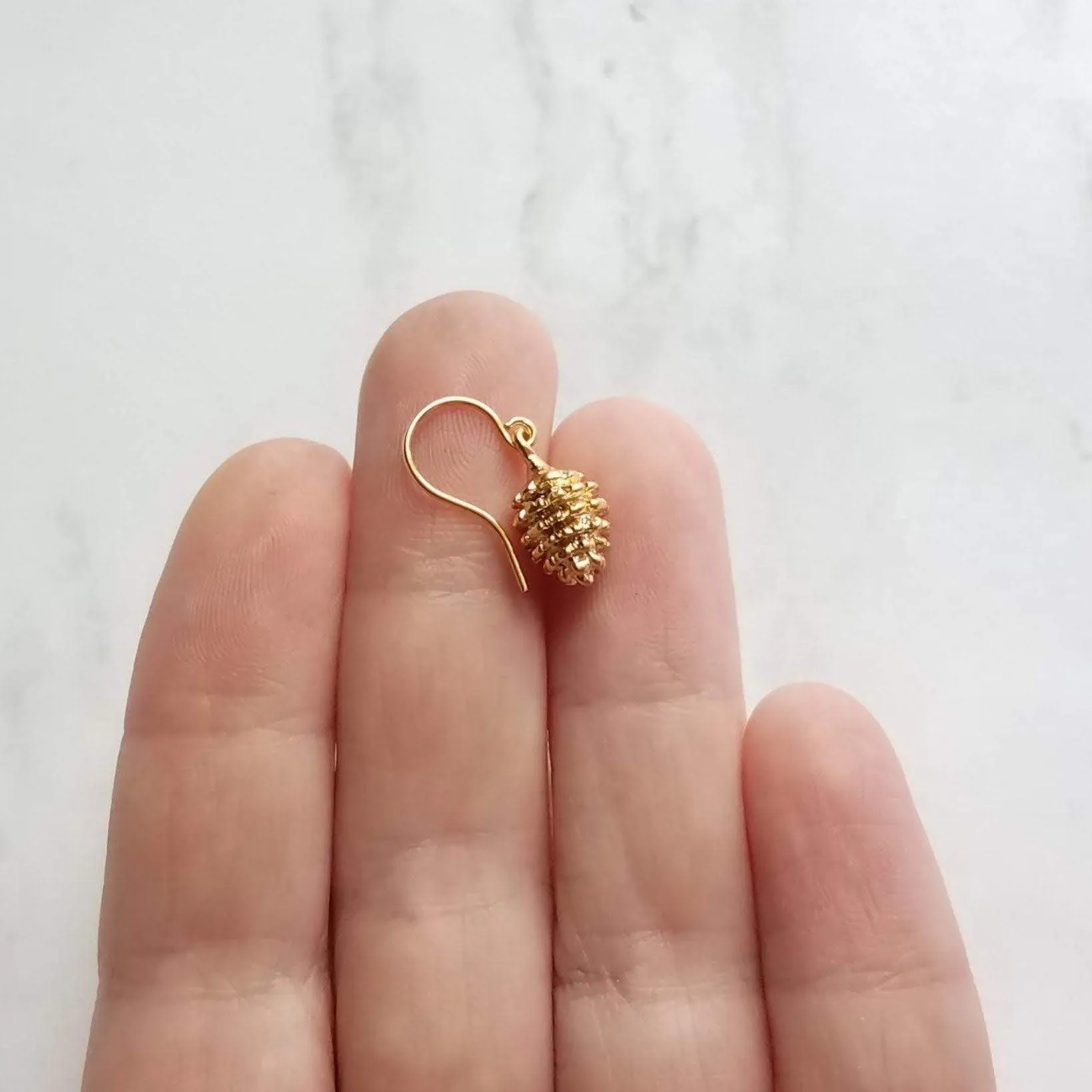 Gold Pine Cone Earrings, small pinecone earring, little pine cone, fall earring, autumn earring, matte gold harvest earring, nature earring