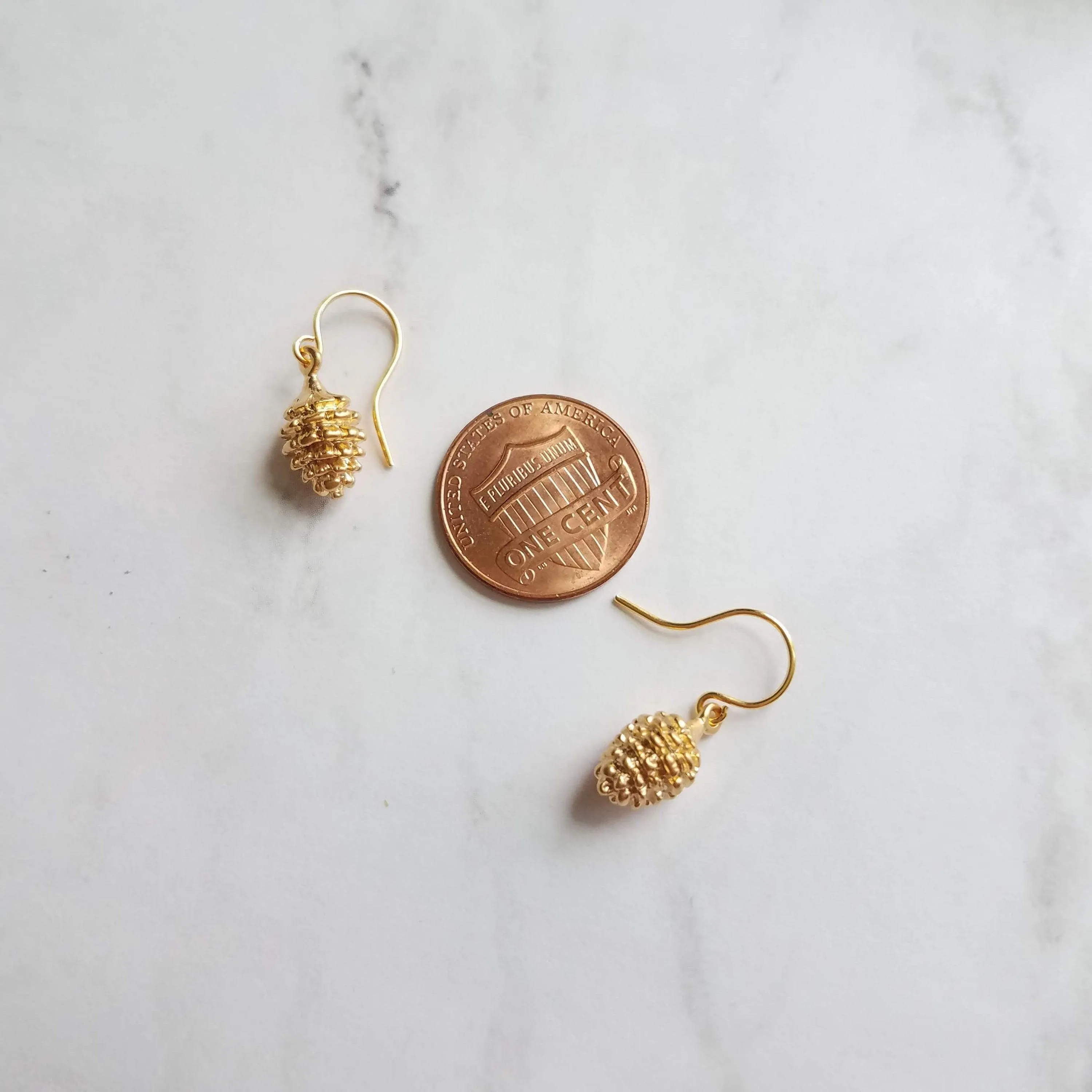 Gold Pine Cone Earrings, small pinecone earring, little pine cone, fall earring, autumn earring, matte gold harvest earring, nature earring