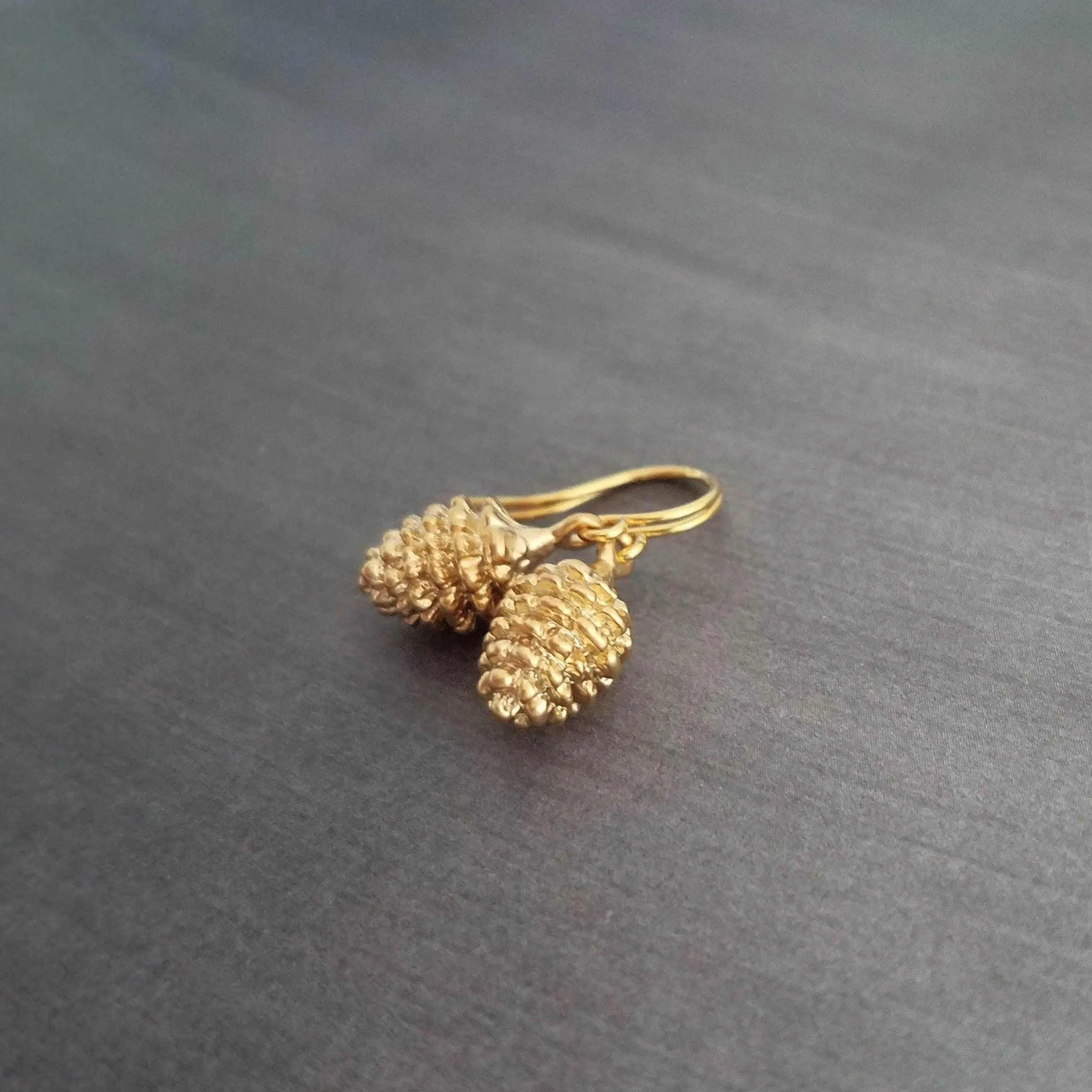 Gold Pine Cone Earrings, small pinecone earring, little pine cone, fall earring, autumn earring, matte gold harvest earring, nature earring