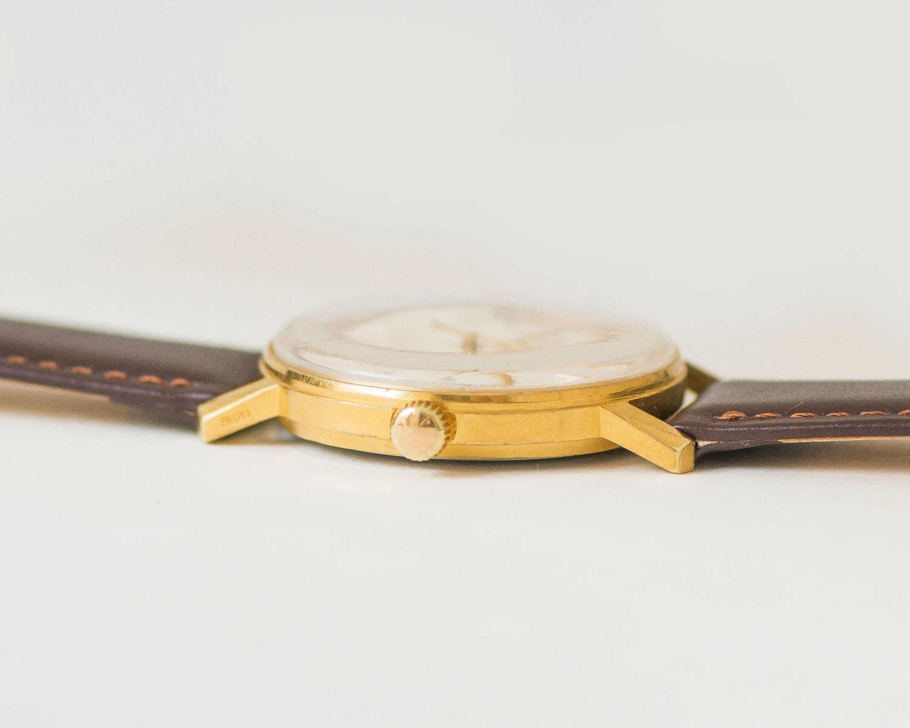 Gold plated men's watch Wostok \ East vintage, dress watch retro geometric dial, shockproof unisex watch gift him, new premium leather strap