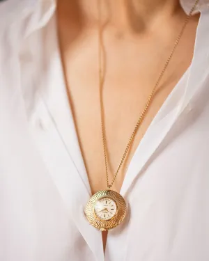 Gold plated women watch necklace vintage ornamented pendant Seagull, pendant watch 80s fashion, women watch on chain posh jewelry minimalist