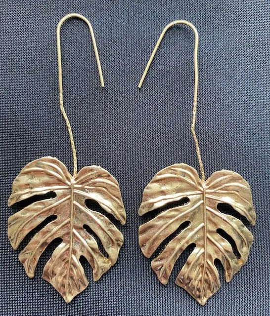 Gold Retro Leaf Drop Earrings