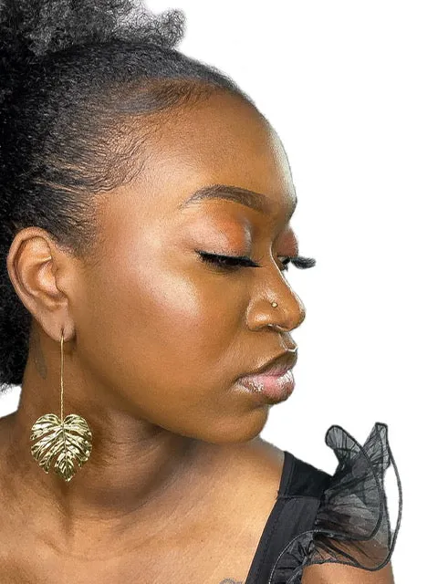 Gold Retro Leaf Drop Earrings
