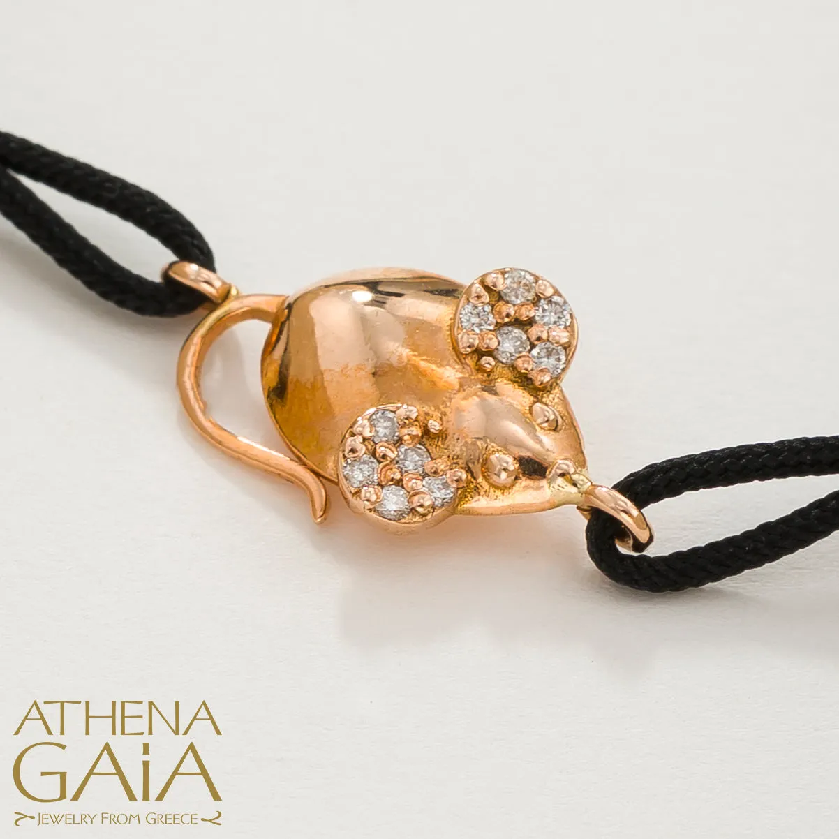 Golden Mouse With Diamonds Adjustable Cord Bracelet