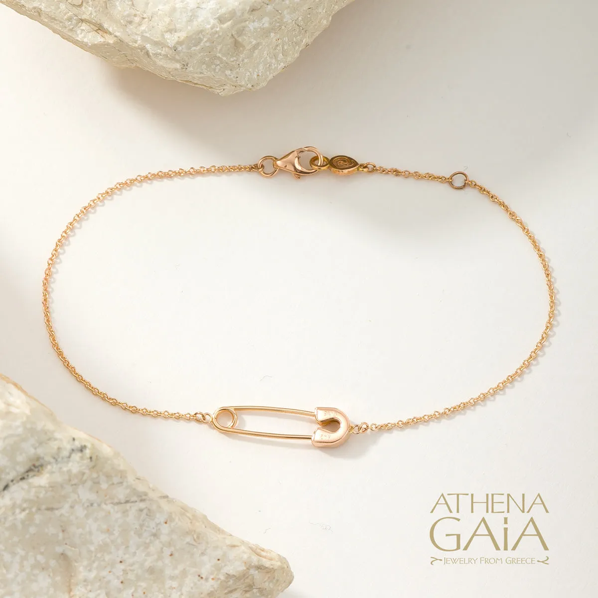 Golden Safety Pin With Diamonds Bracelet