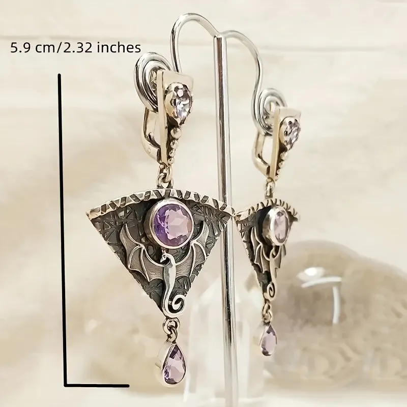 Gothic Retro Purple Gemstone Dragon Earrings Party Jewelry Gift