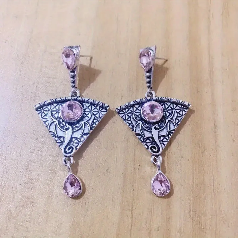 Gothic Retro Purple Gemstone Dragon Earrings Party Jewelry Gift