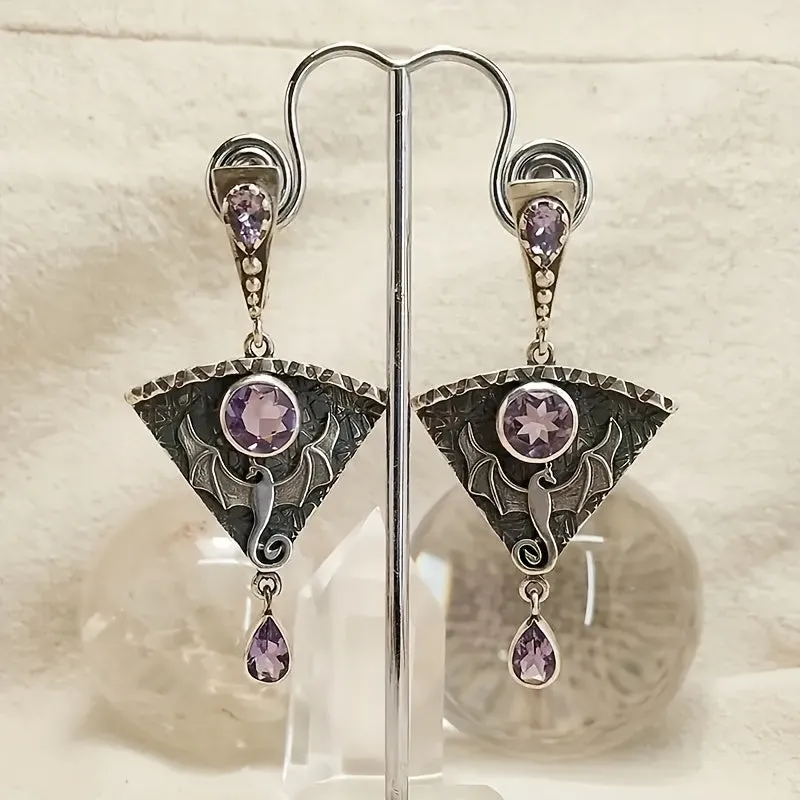 Gothic Retro Purple Gemstone Dragon Earrings Party Jewelry Gift