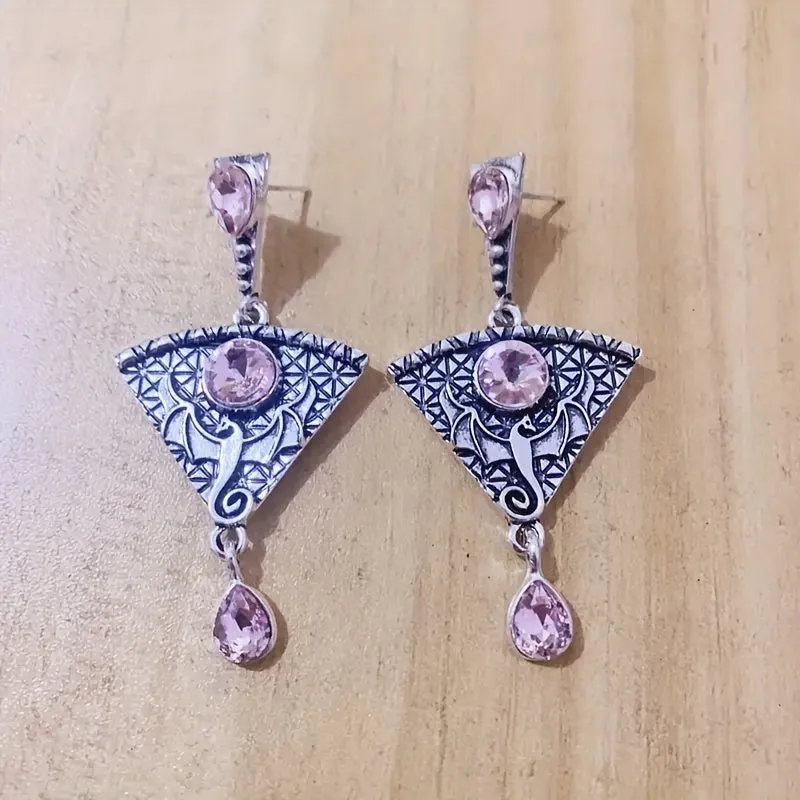 Gothic Retro Purple Gemstone Dragon Earrings Party Jewelry Gift