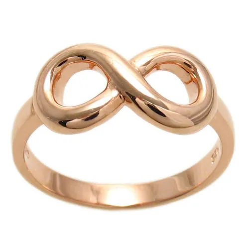 Graceful and Elegant Infinity Ring in Rose Gold Ion Plated Sterling Silver.