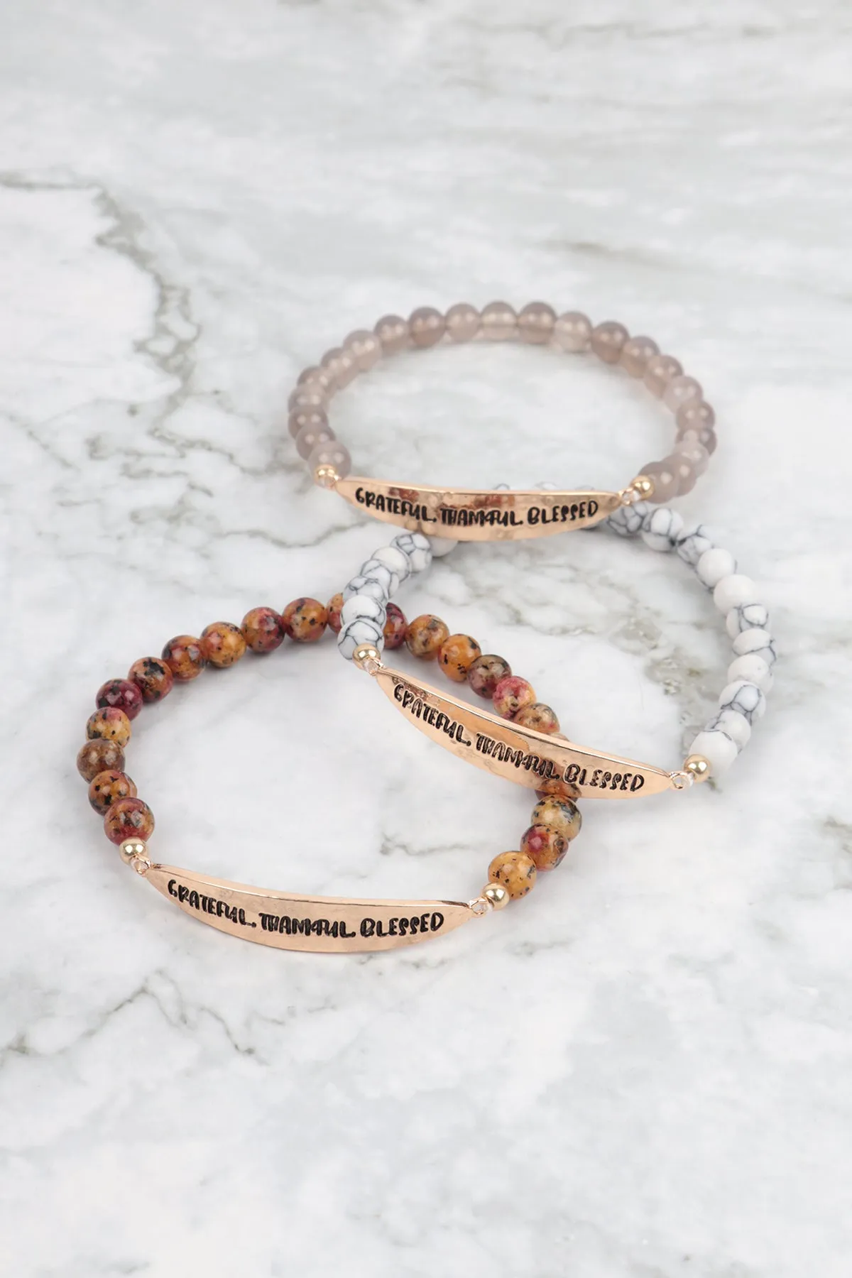 GRATEFUL ,THANKFUL,BLESSED NATURAL STONE STRETCH BRACELET