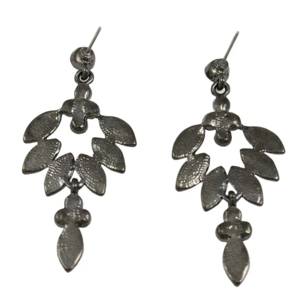 Gray Marquis with Black Crystals Dangling Earring - REC276B