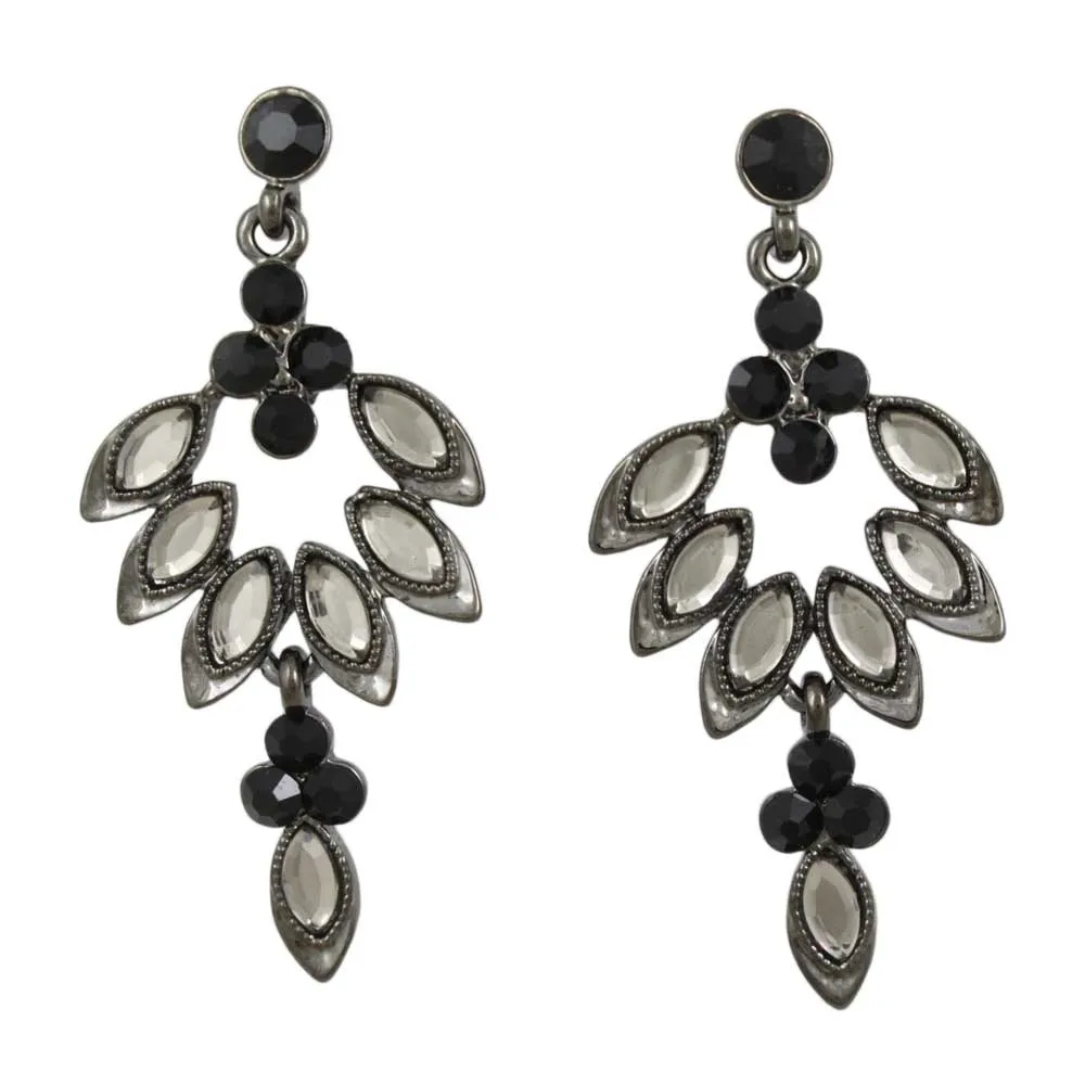 Gray Marquis with Black Crystals Dangling Earring - REC276B