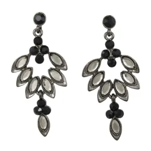 Gray Marquis with Black Crystals Dangling Earring - REC276B