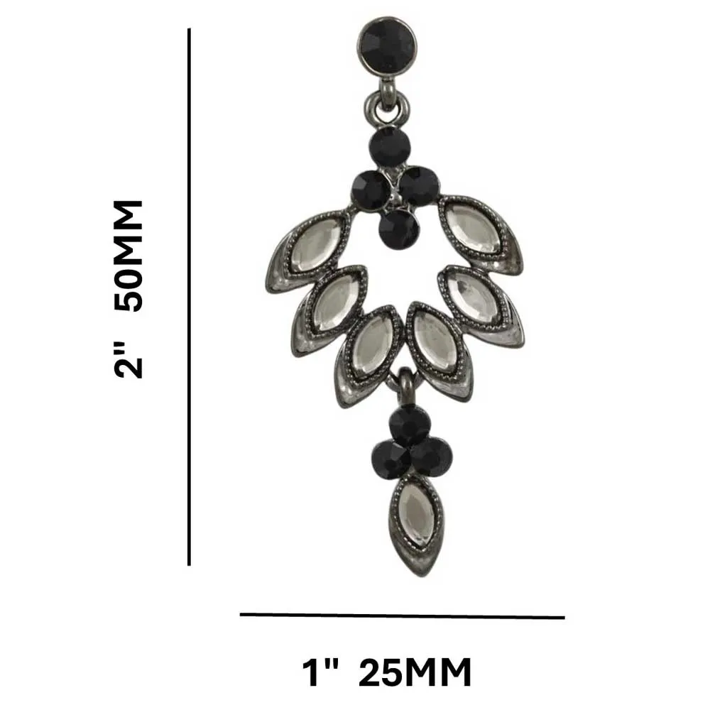 Gray Marquis with Black Crystals Dangling Earring - REC276B