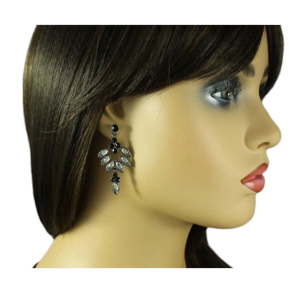 Gray Marquis with Black Crystals Dangling Earring - REC276B