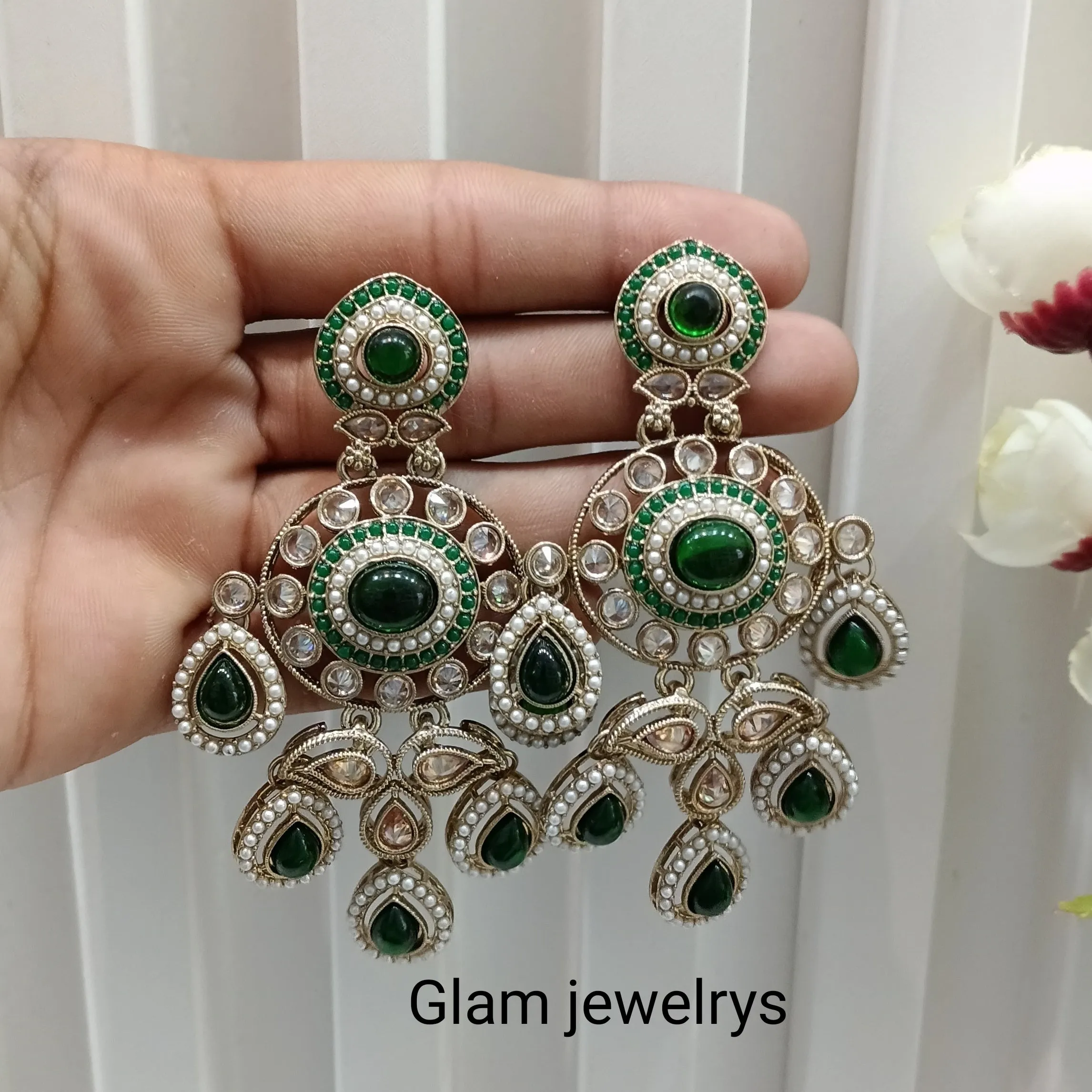 Green Antique Gold Bollywood Suresh Indian Earrings
