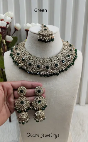 Green Antique Gold Necklace Indian Jewellery Meenu Set