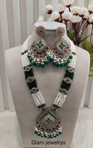 Green Rani Haar Antique Gold Champagne Stone Indian Jewelry Head Set