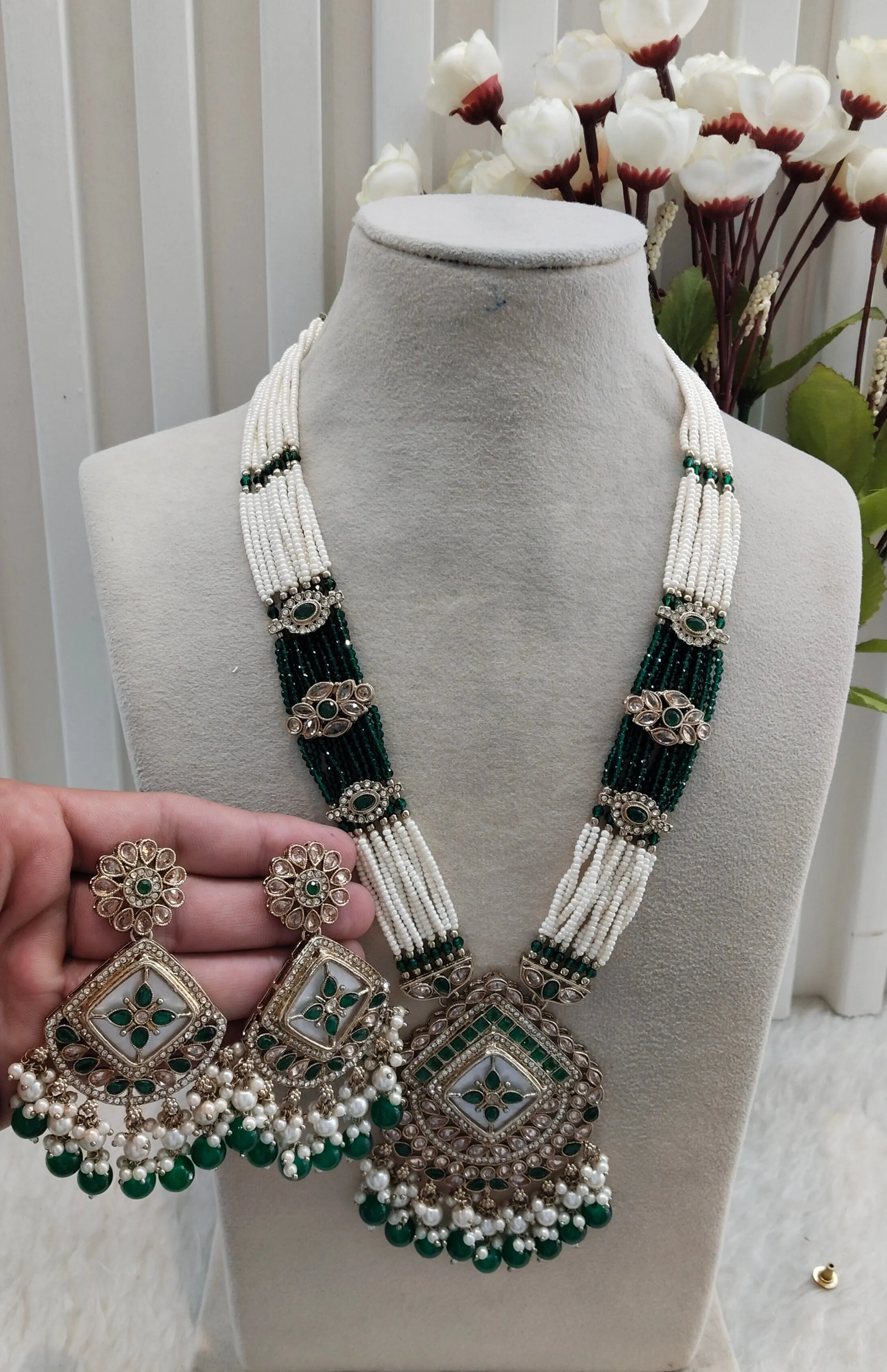Green Rani Haar Antique Gold Champagne Stone Indian Jewelry Head Set