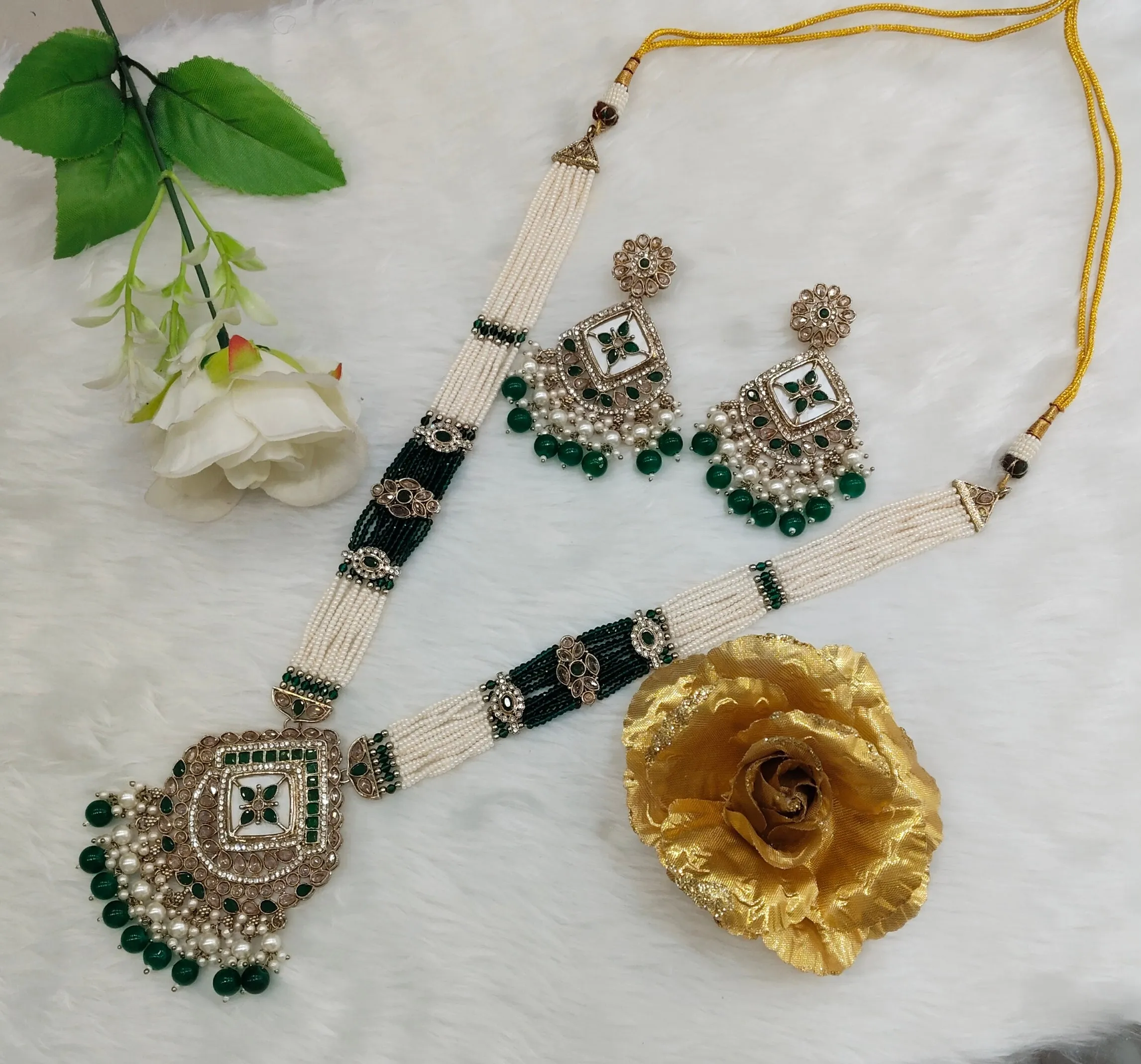 Green Rani Haar Antique Gold Champagne Stone Indian Jewelry Head Set