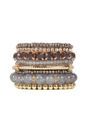 Grey Multicolor Stretch Bracelet - Pack of 6