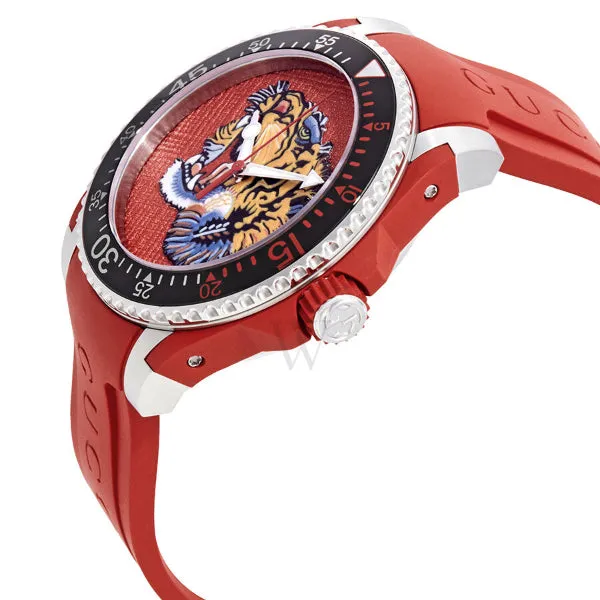 Gucci Dive Tiger Head Red Silicone Strap Red Dial Quartz Watch for Gents - GUCCI YA 136315