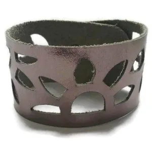 Gunmetal- Dark Silver Leather Cuff Bracelet. Reclaimed Leather wrist band. Sunflower bracelet.