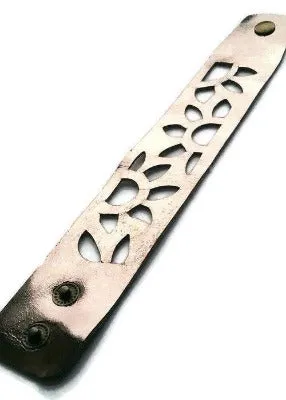 Gunmetal- Dark Silver Leather Cuff Bracelet. Reclaimed Leather wrist band. Sunflower bracelet.