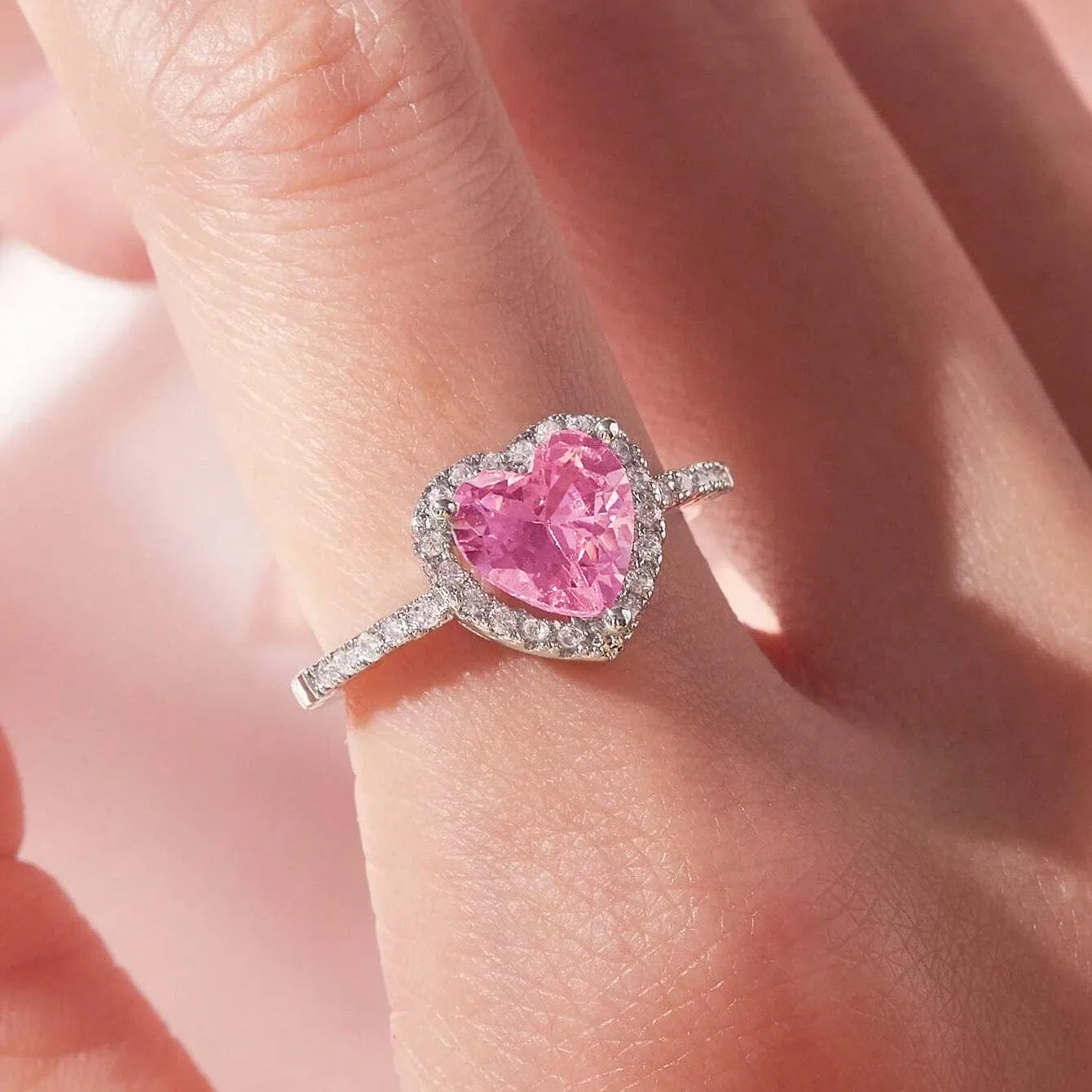 Hallmark Silver Love Pink Heart Ring