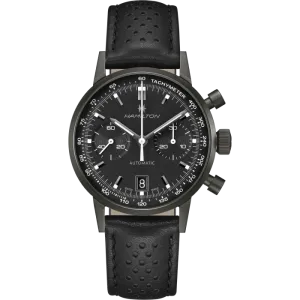 Hamilton American Classic Intra-Matic Auto Chrono on Leather Full Black PVD