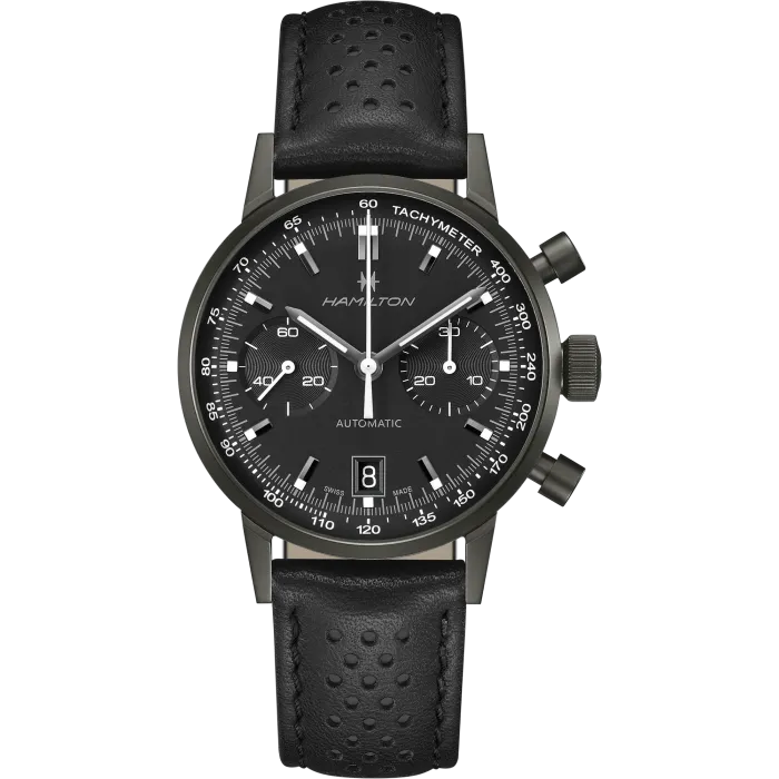 Hamilton American Classic Intra-Matic Auto Chrono on Leather Full Black PVD
