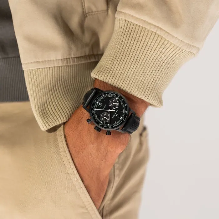 Hamilton American Classic Intra-Matic Auto Chrono on Leather Full Black PVD