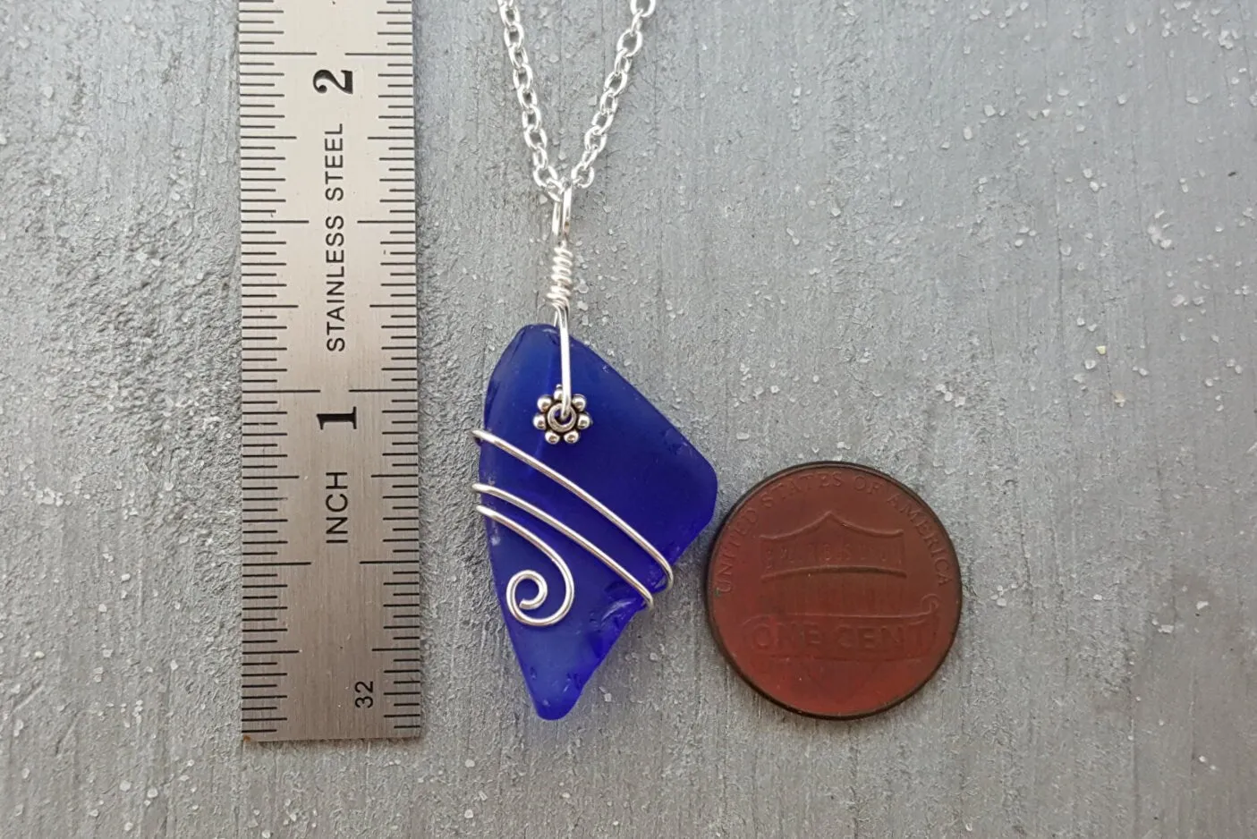 Handmade in Hawaii, Genuine surf tumbled natural cobalt blue sea  glass.Beach glass necklace. wire wrapped sea glass necklace jewelry.