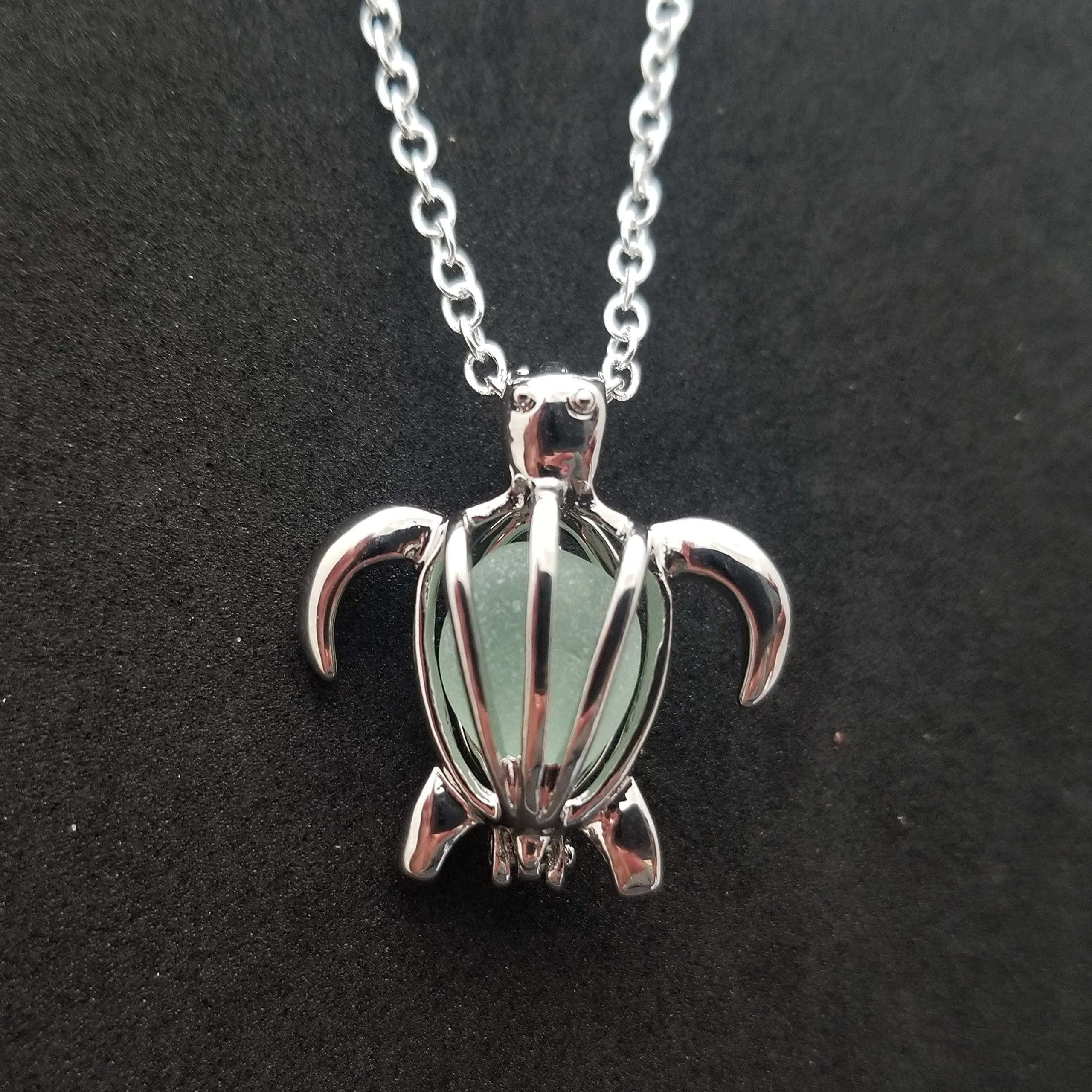 Handmade in Hawaii, Hawaiian Green Sea turtle wish locket with a natural piece of sea glass necklace, gift wrapped, customizable message