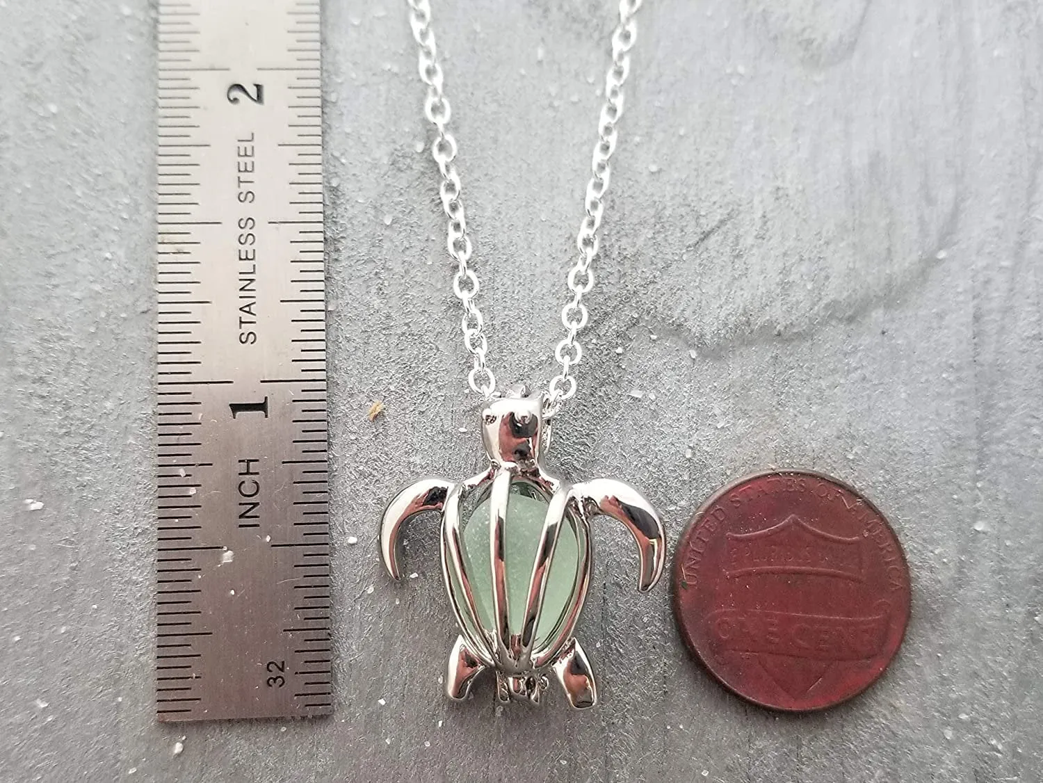 Handmade in Hawaii, Hawaiian Green Sea turtle wish locket with a natural piece of sea glass necklace, gift wrapped, customizable message