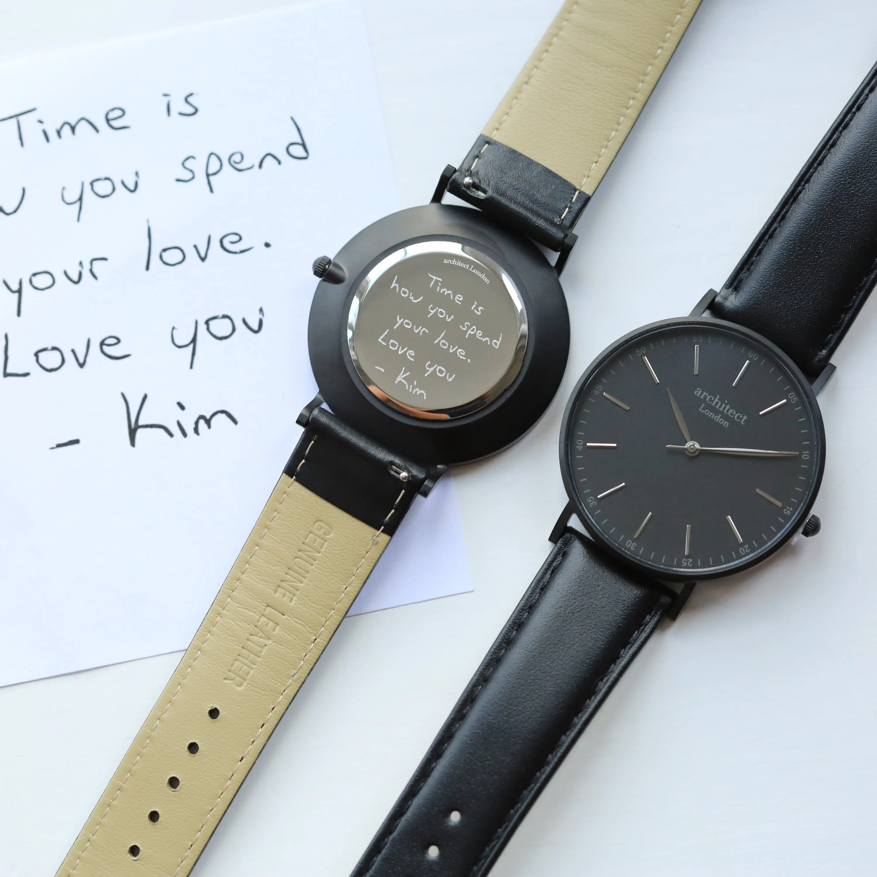 Handwriting Engraving - Men's Minimalist Watch   Jet Black Strap