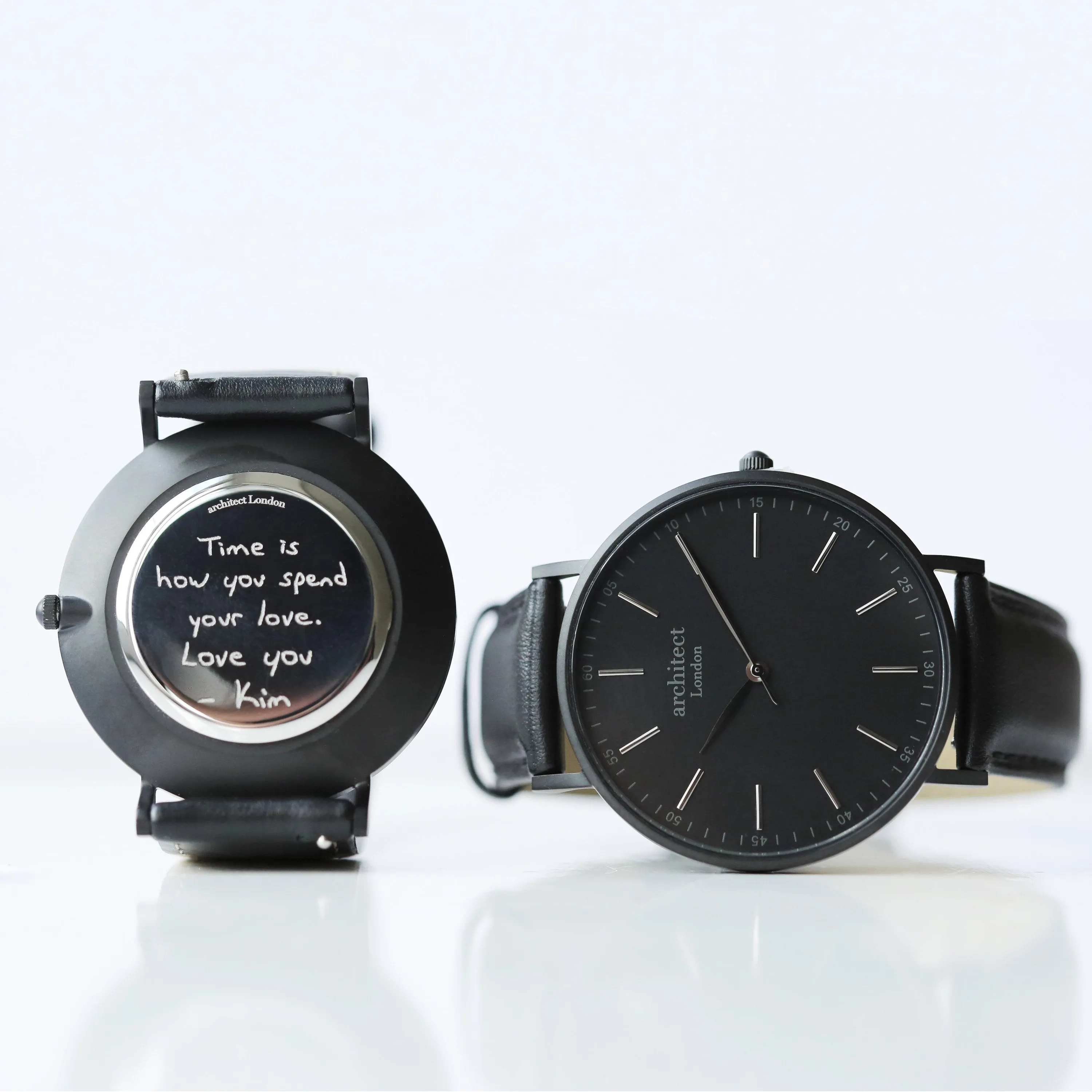 Handwriting Engraving - Men's Minimalist Watch   Jet Black Strap